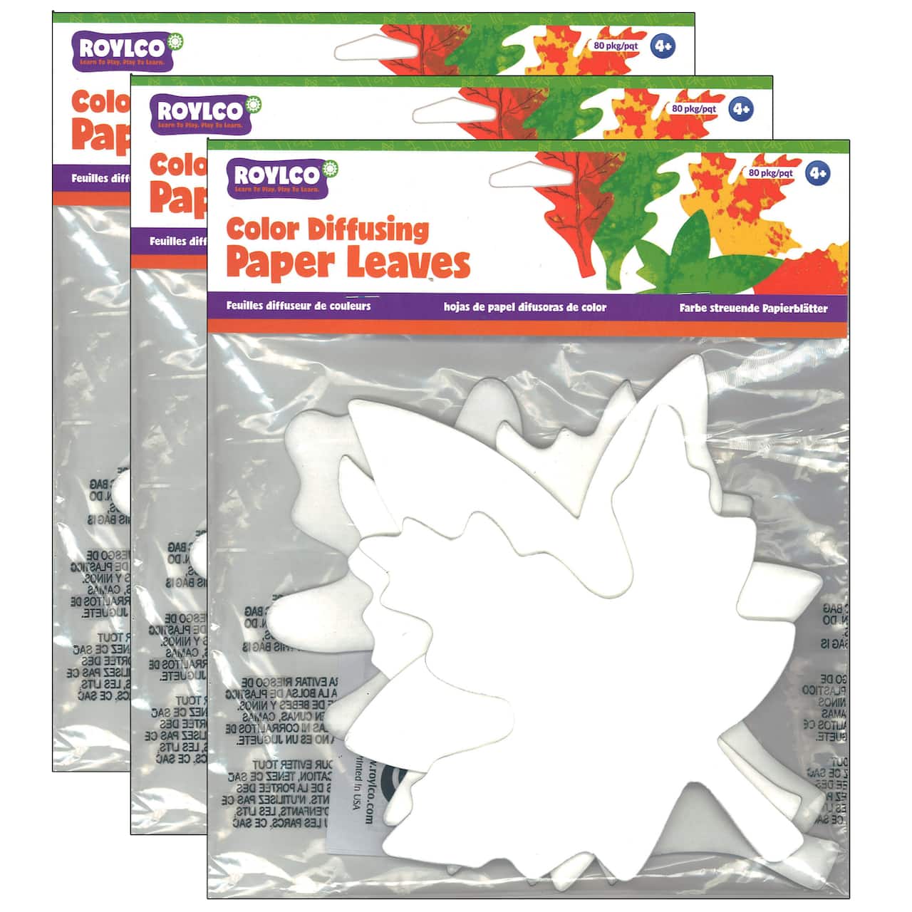 Roylco® Color Diffusing Paper Leaves, 3 Packs of 80